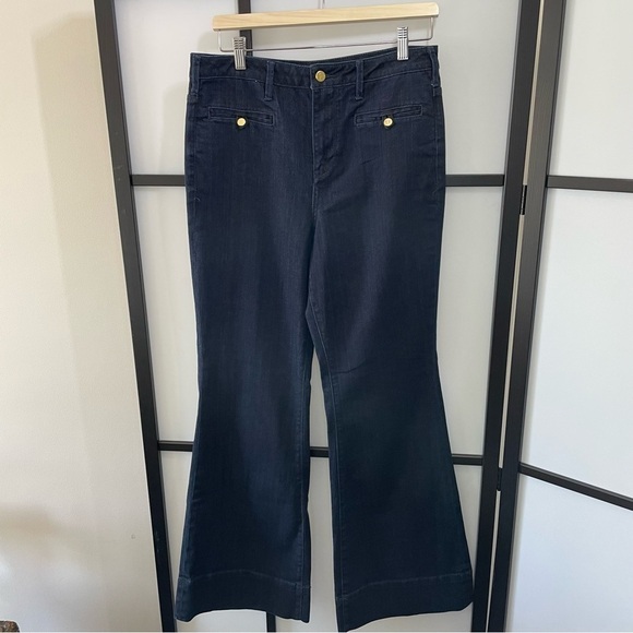 [31] Pilcro & Letterpress Superscript Hi Rise Flare Leg Dark Wash Denim Jean - Picture 4 of 16